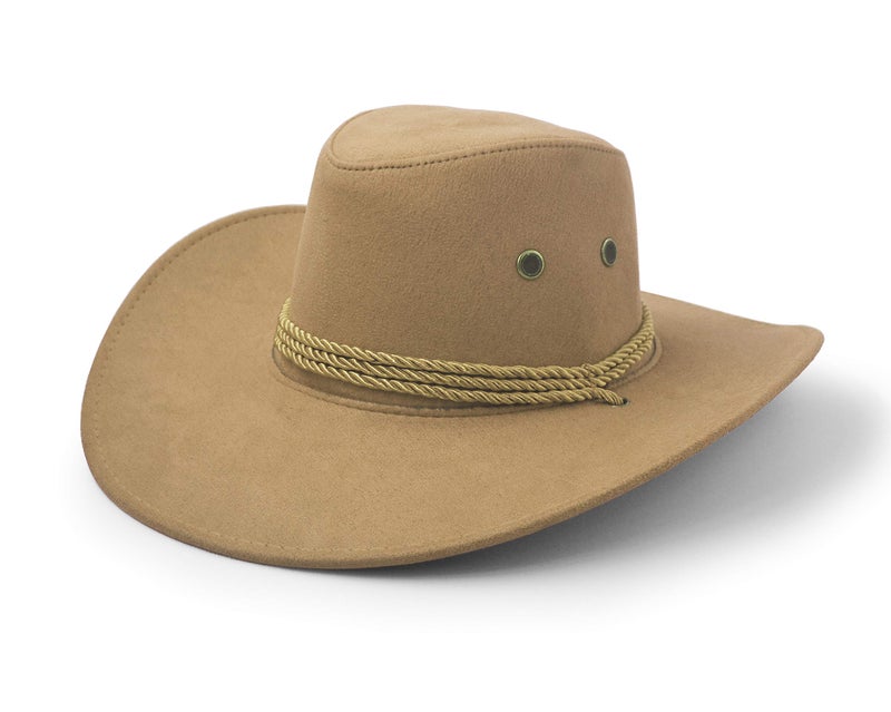 UltraKey Cowboy Hat, Sun Hat Faux Felt Leather Suede Travel Cap Western Hat Outdoor Sun Protect Beige - Image 5
